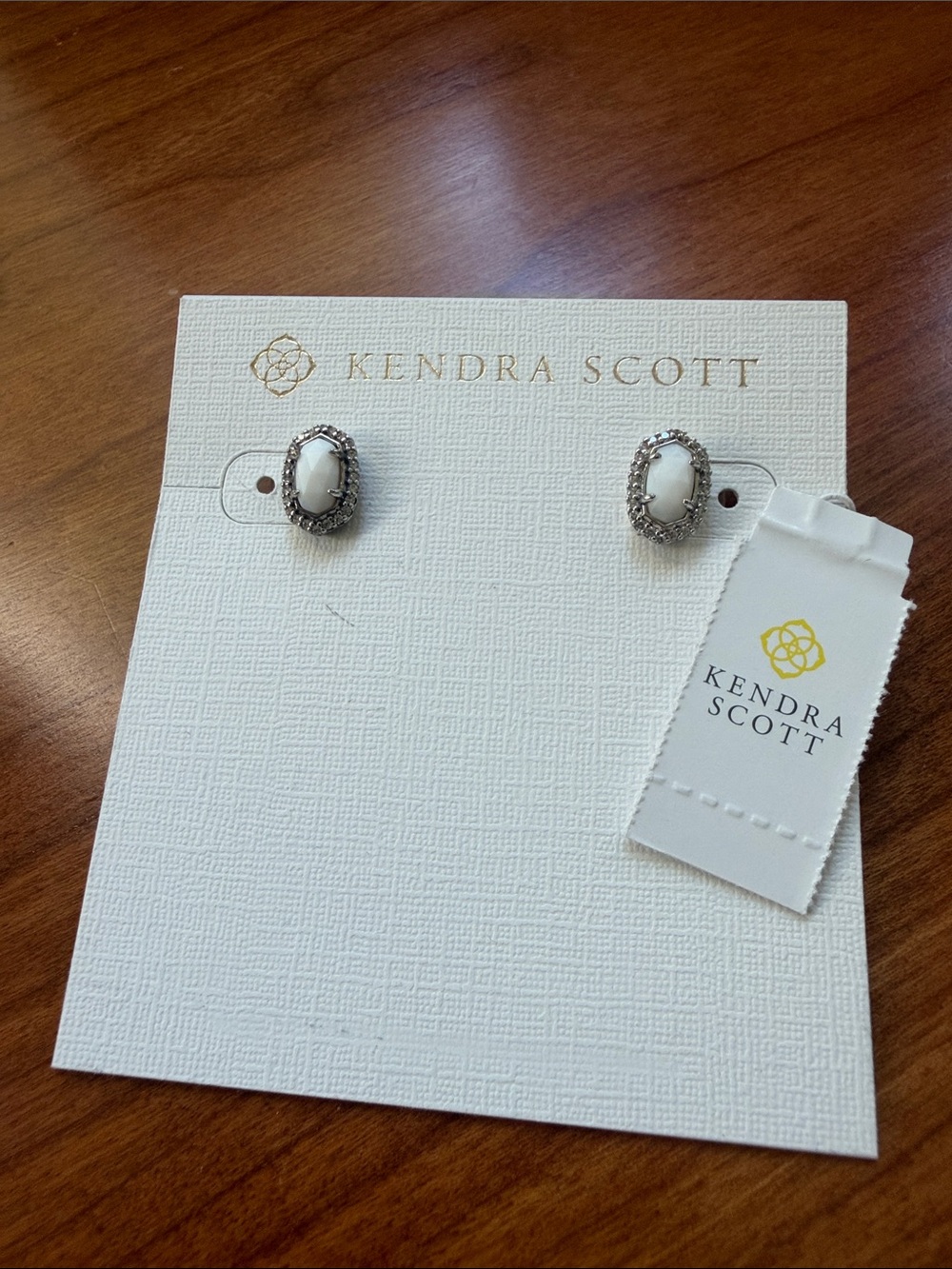 Kendra Scott White Oval Halo Stud Earrings